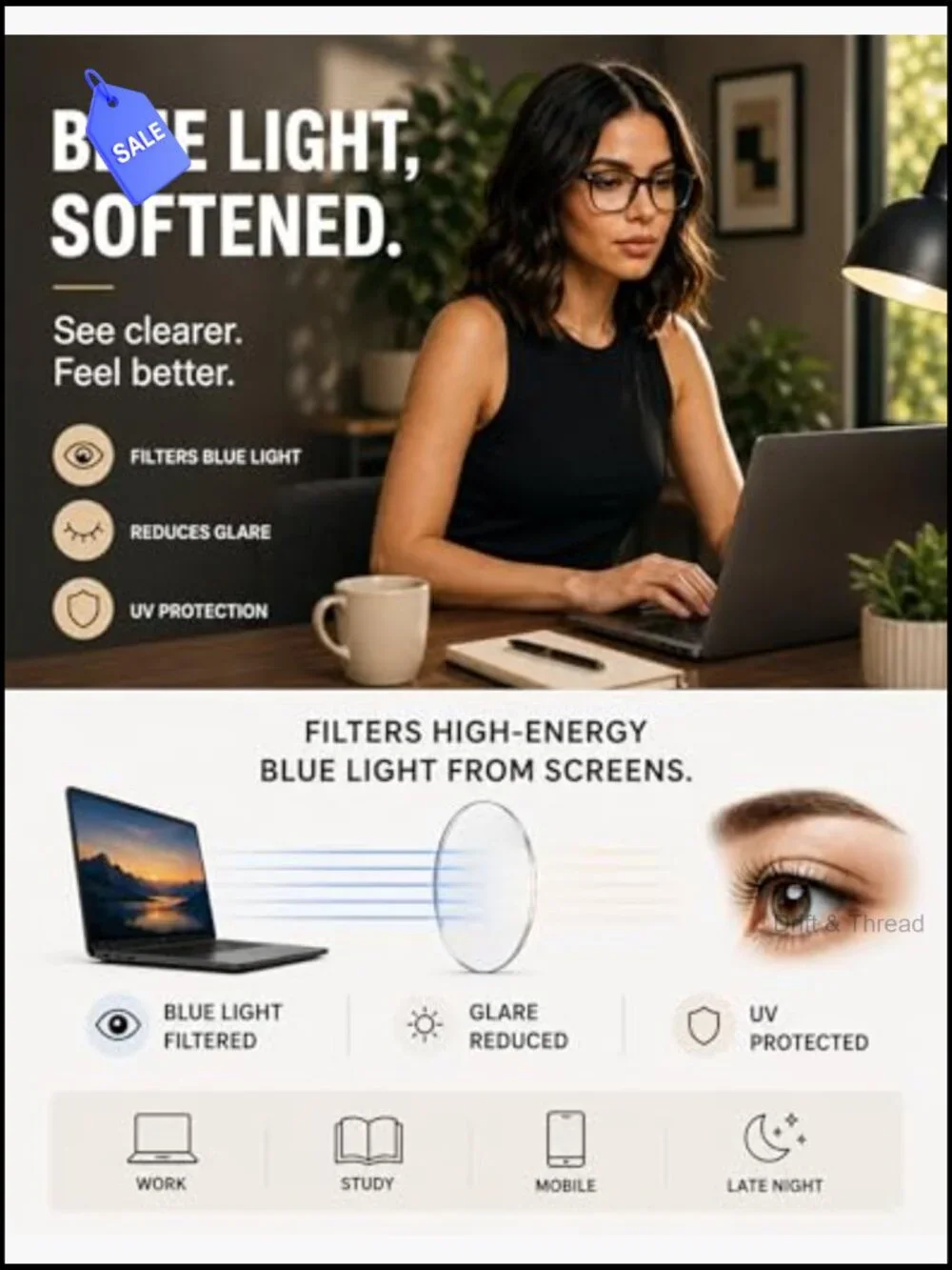 Blue Light Blocking Glasses Square Frame Anti Glare Computer Eyeglasses Women